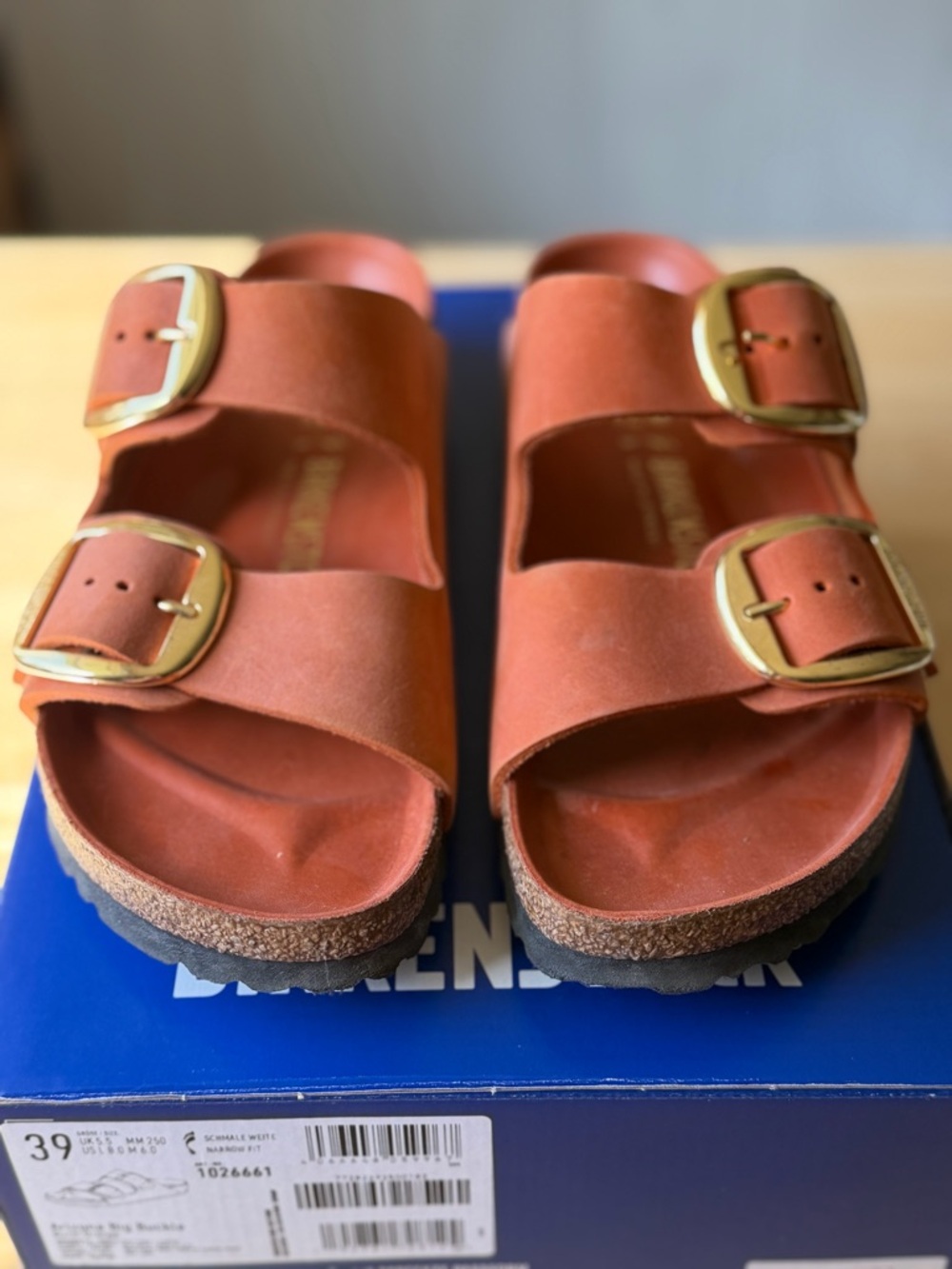 Birkenstock Arizona Sandals in Rust with Big Gold Buckles - Picture 7 of 9